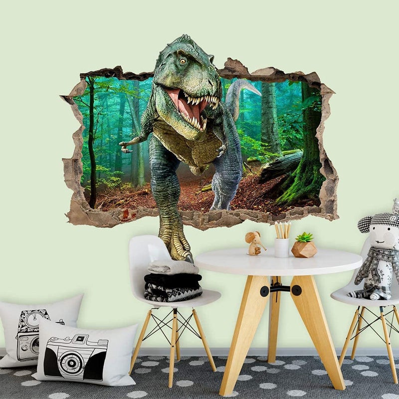Supzone Dinosaur Wall Stickers Broken 3D Decorative Wall Decals Removable Boys Bedroom Baby Nursery Childrens Wall Decor - Image 5